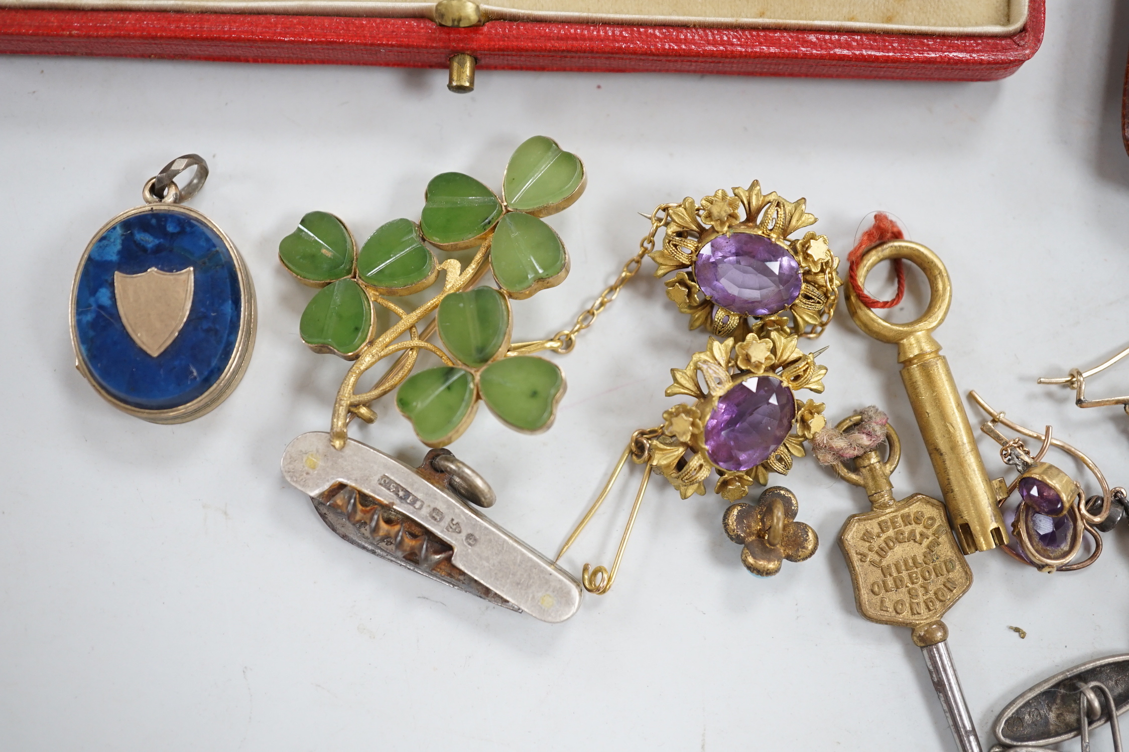 Sundry jewellery including Victorian garnet set portrait brooch, etc.